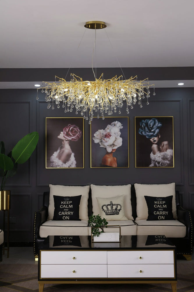 Elsa Crystal Droplet Branch Chandelier Light for Dining Room