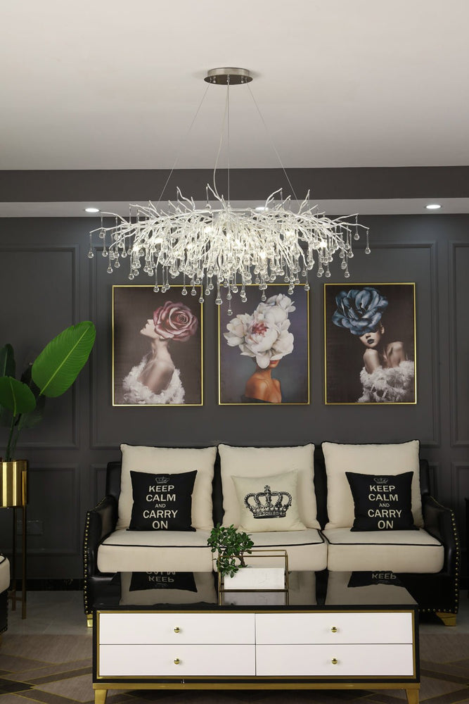 Elsa Crystal Droplet Branch Chandelier Light for Dining Room