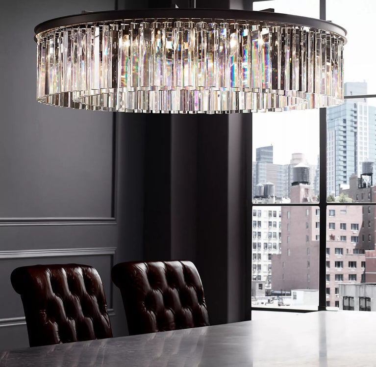 Clavel Crystal Round Chandelier Brass 32"/43", Home Decor Light Fixtures