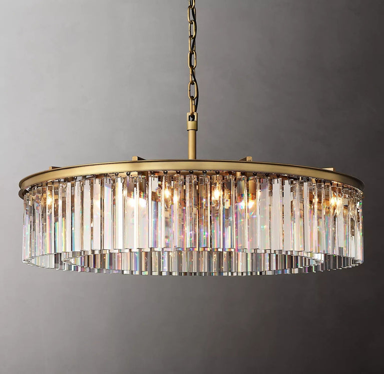 Clavel Crystal Round Chandelier Brass 32"/43", Home Decor Light Fixtures