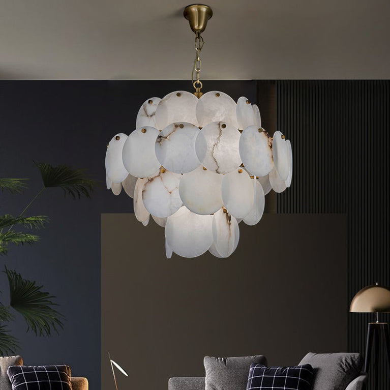 Celestia Modern Round Alabaster Pendant Light, Luxurious Round Chandelier