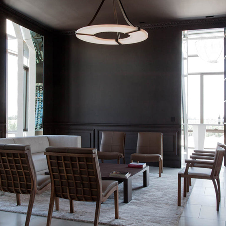 Elysia's Grace: Round Alabaster Plate Chandelier, Exquisite Illumination