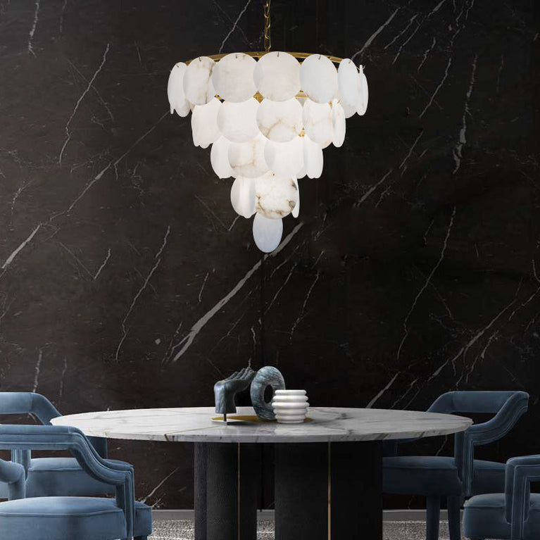 Isabella Round Chandelier with Exquisite Alabaster Disks