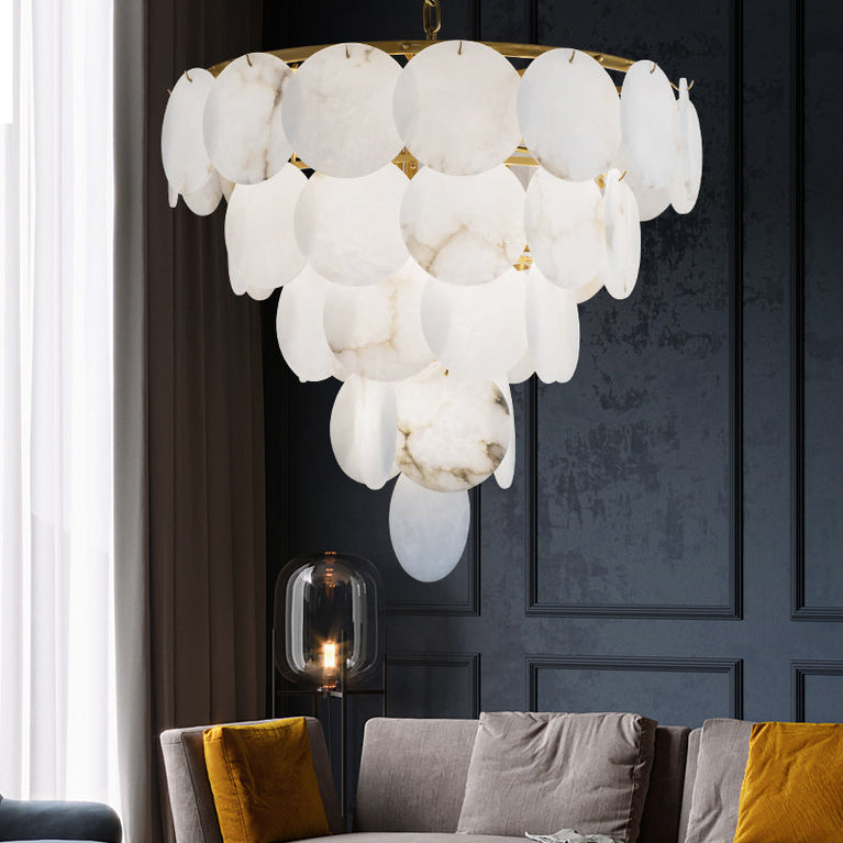 Isabella Round Chandelier with Exquisite Alabaster Disks