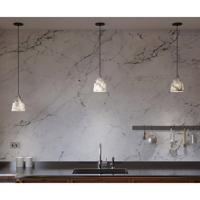 Flo Alabaster Pendant Light Beside Coffee Table