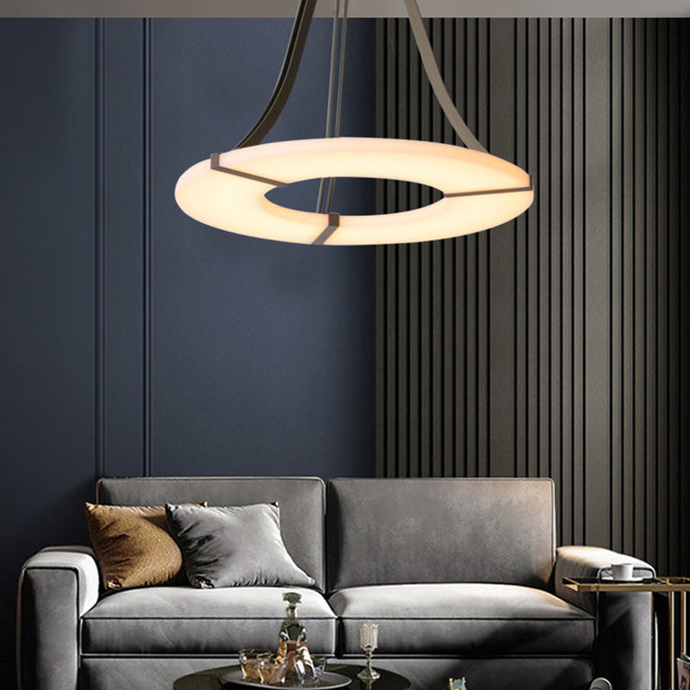 Elysia's Grace: Round Alabaster Plate Chandelier, Exquisite Illumination