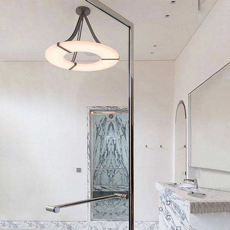 Elysia's Grace: Round Alabaster Plate Chandelier, Exquisite Illumination