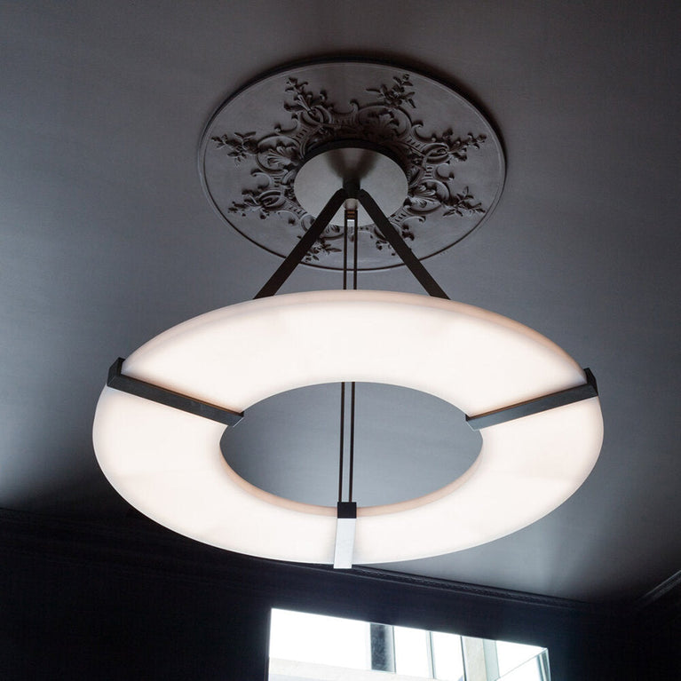 Elysia's Grace: Round Alabaster Plate Chandelier, Exquisite Illumination