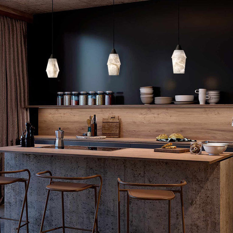 Emilia Alabaster Pendant Lighting Over Dining Table