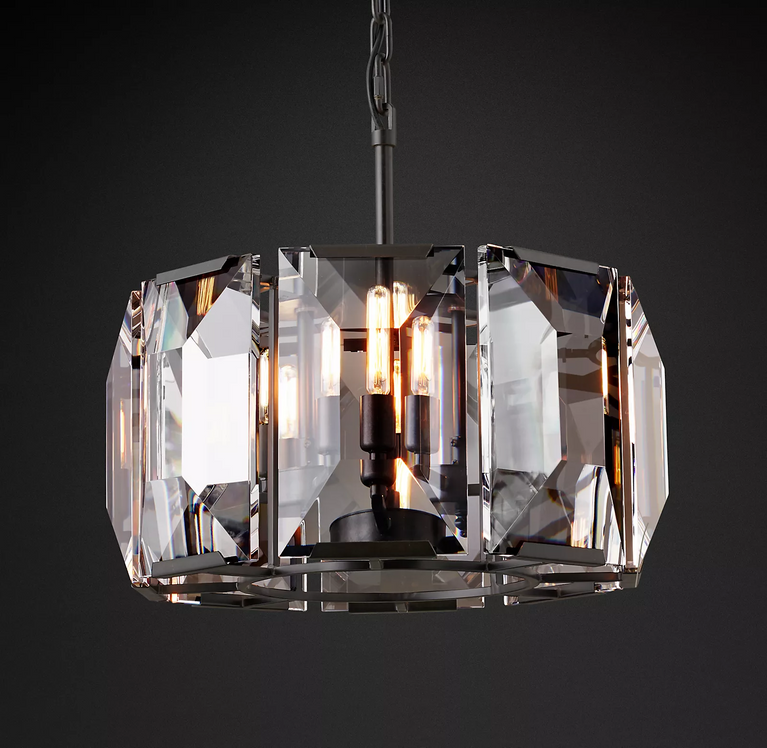 Harlowe Crystal Round Chandelier Light 19" Living Room Lighting
