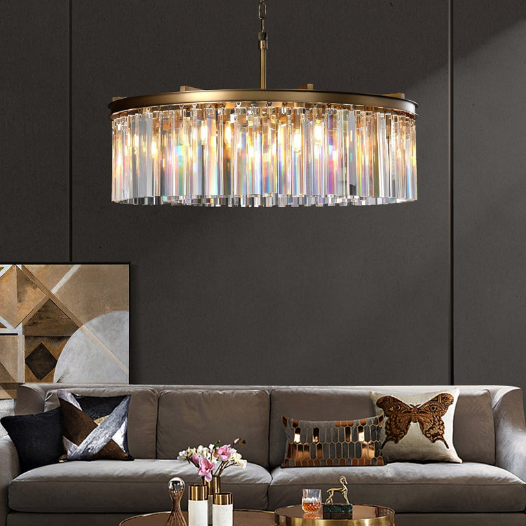 Clavel Crystal Round Chandelier Brass 32"/43", Home Decor Light Fixtures