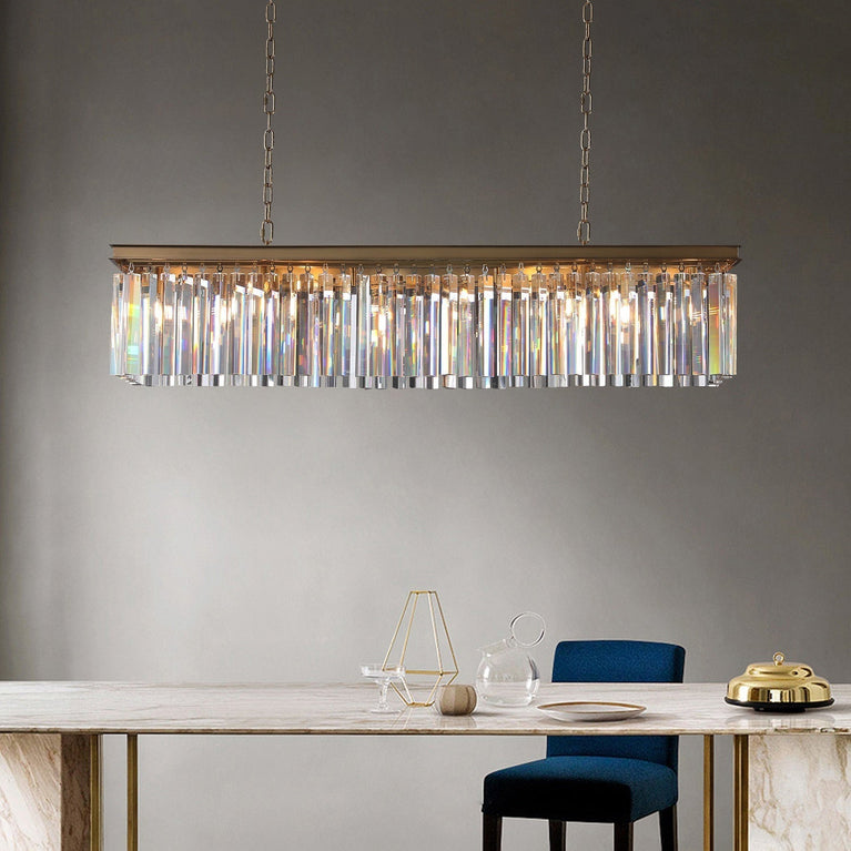 Clavel Crystal Island Linear Chandelier Brass 49"/59"
