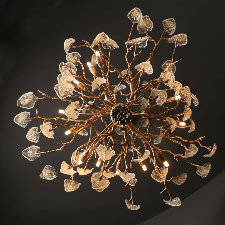 Glass Leaves Modern Branch Chandelier Light D39.3"