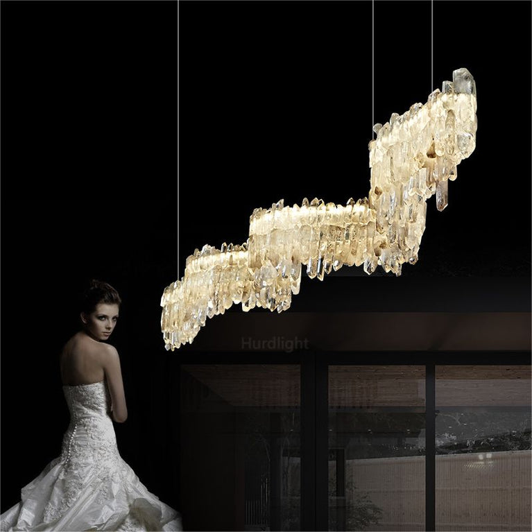 Primary Crystal Cluster Linear Dining Chandelier chandeliers for dining room,chandeliers for stairways,chandeliers for foyer,chandeliers for bedrooms,chandeliers for kitchen,chandeliers for living room Rbrights