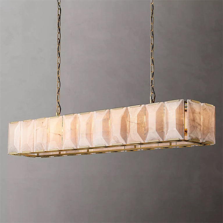 Harlowe Calcite Rectangular Chandelier 74", Modern Marble Chandelier