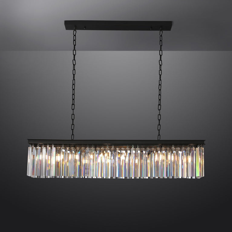 Clavel Crystal Island Linear Chandelier Black 49"/59"