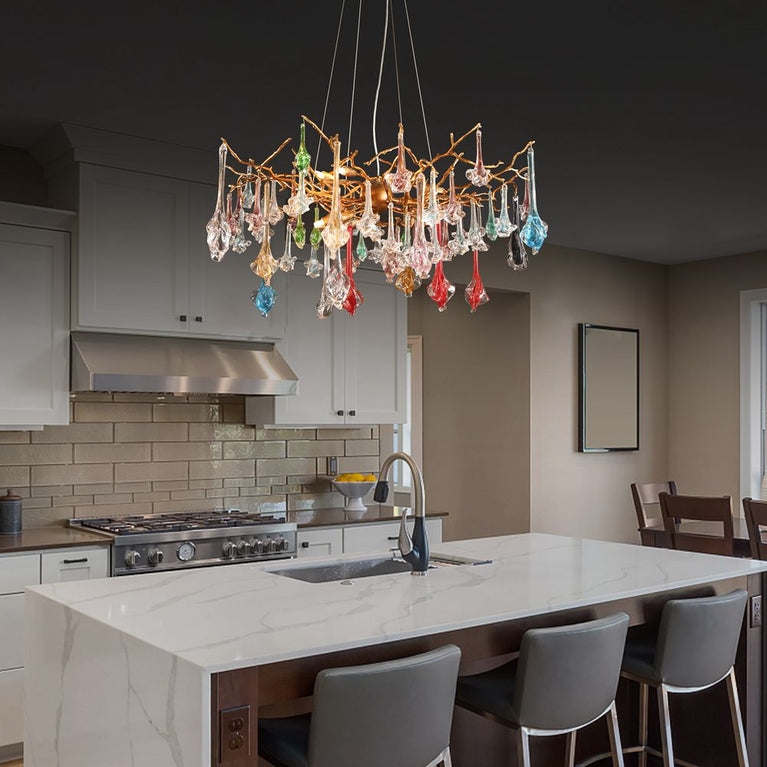 Modern Colorful Crystal Flower Drop Branch Chandelier Light