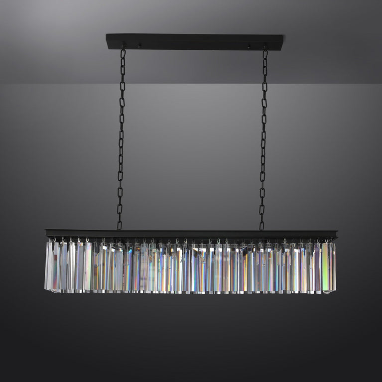 Clavel Crystal Island Linear Chandelier Black 49"/59"