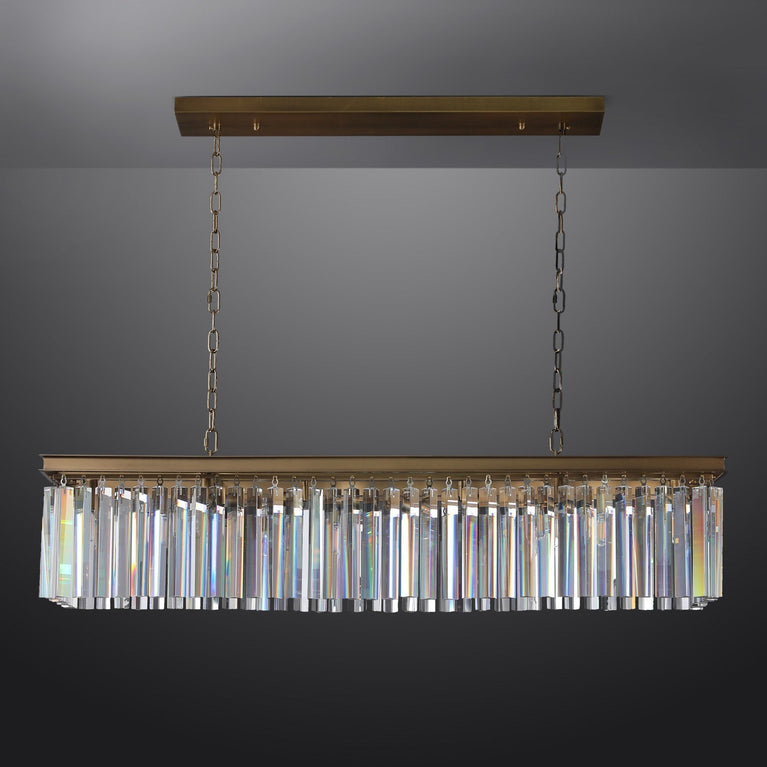Clavel Crystal Island Linear Chandelier Brass 49"/59"