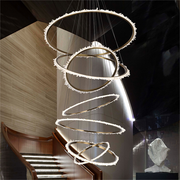 Primary Crystal Cluster Multi Rings Chandelier chandeliers for dining room,chandeliers for stairways,chandeliers for foyer,chandeliers for bedrooms,chandeliers for kitchen,chandeliers for living room Rbrights 7 Rings: 15.7"D + 23.6"D + 23.6"D + 31.5"D + 39.4"D + 47.2"D + 59"D