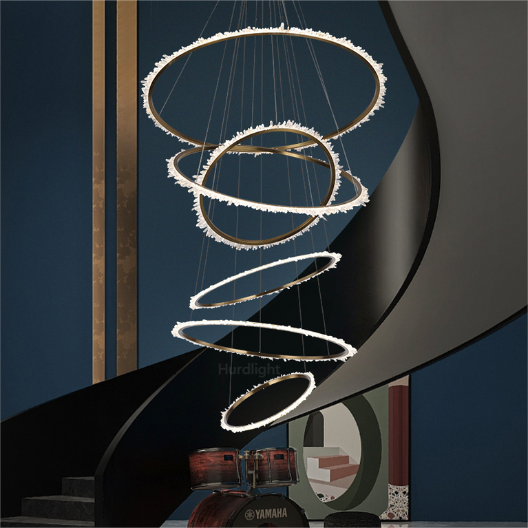 Primary Crystal Cluster Multi Rings Chandelier chandeliers for dining room,chandeliers for stairways,chandeliers for foyer,chandeliers for bedrooms,chandeliers for kitchen,chandeliers for living room Rbrights 6 Rings: 15.7"D + 23.6"D + 31.5"D + 39.4"D + 47.2"D + 59"D