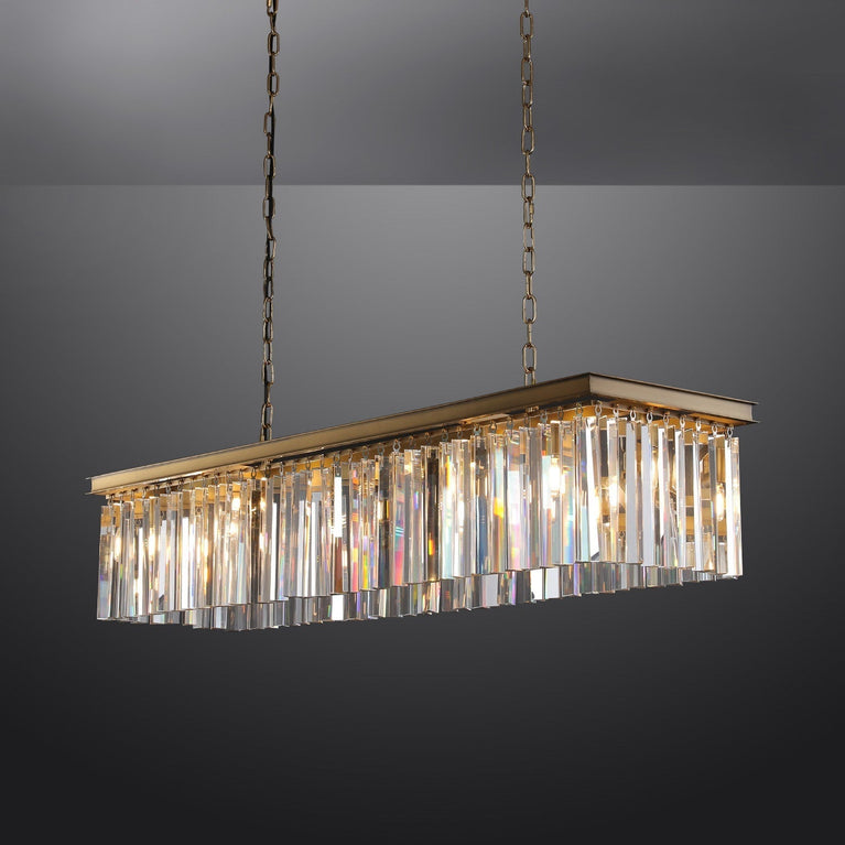 Clavel Crystal Island Linear Chandelier Brass 49"/59"