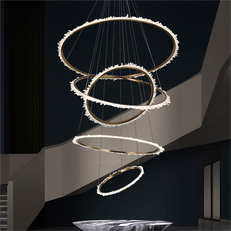 Primary Crystal Cluster Multi Rings Chandelier chandeliers for dining room,chandeliers for stairways,chandeliers for foyer,chandeliers for bedrooms,chandeliers for kitchen,chandeliers for living room Rbrights 5 Rings: 15.7"D + 23.6"D + 31.5"D + 39.4"D + 59"D