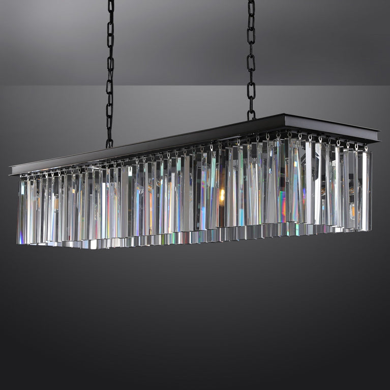 Clavel Crystal Island Linear Chandelier Black 49"/59"