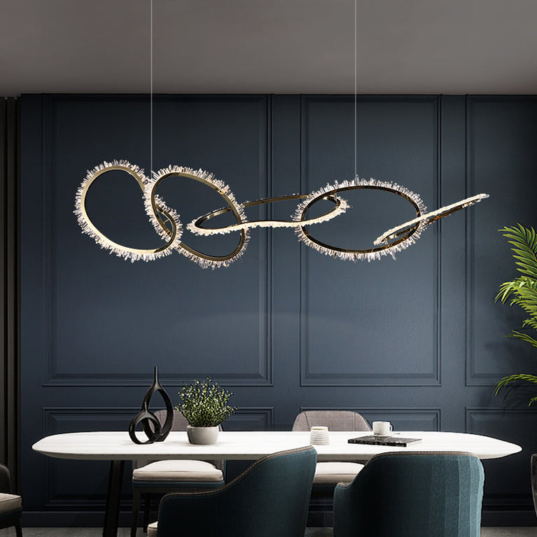 Mamie Rock Crystal 5 Rings Chandelier, Upscale Restaurants Lamp