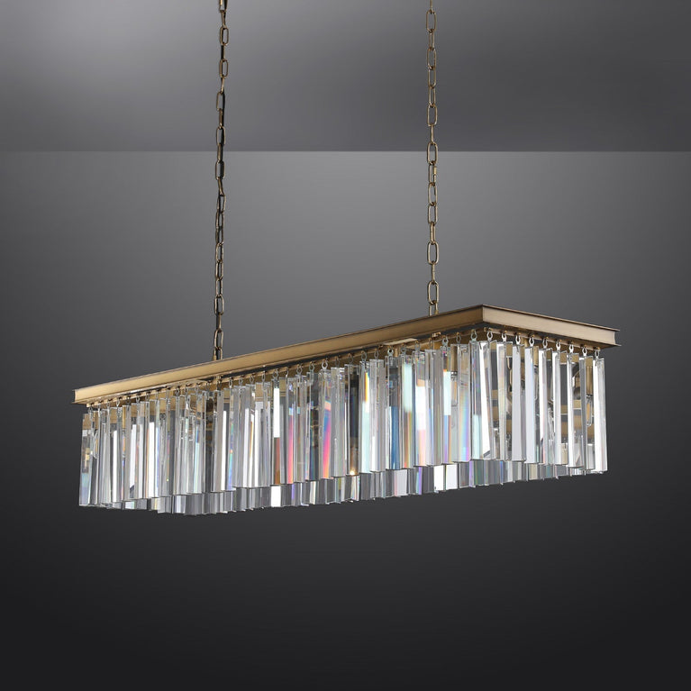 Clavel Crystal Island Linear Chandelier Brass 49"/59"