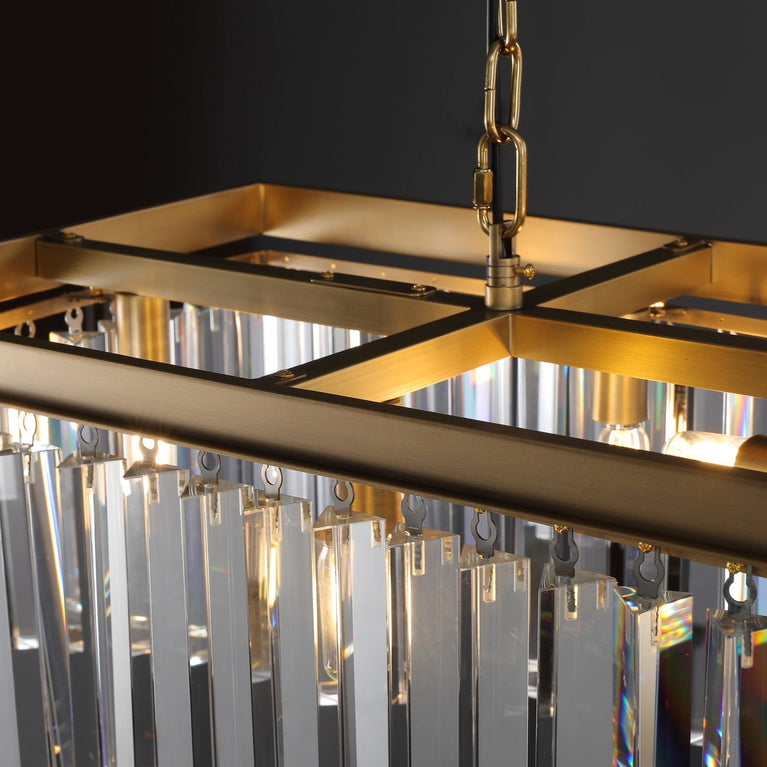 Clavel Crystal Island Linear Chandelier Brass 49"/59"