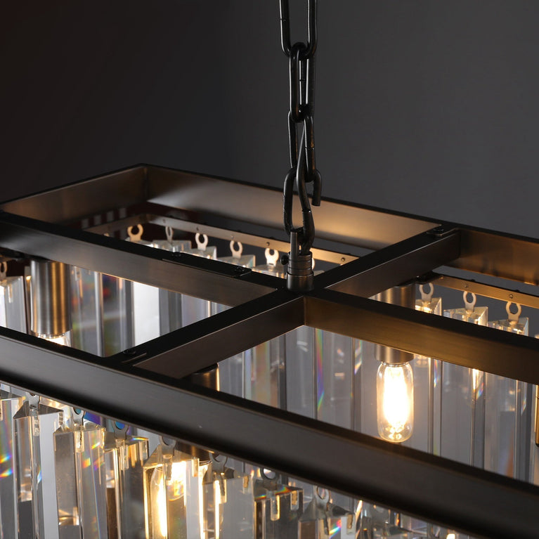 Clavel Crystal Island Linear Chandelier Black 49"/59"