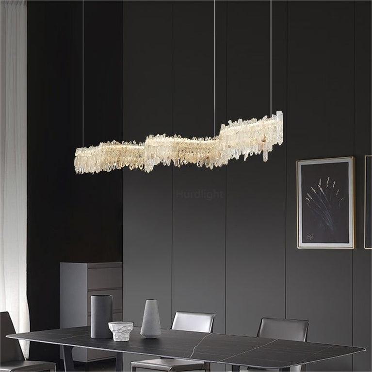 Primary Crystal Cluster Linear Dining Chandelier chandeliers for dining room,chandeliers for stairways,chandeliers for foyer,chandeliers for bedrooms,chandeliers for kitchen,chandeliers for living room Rbrights
