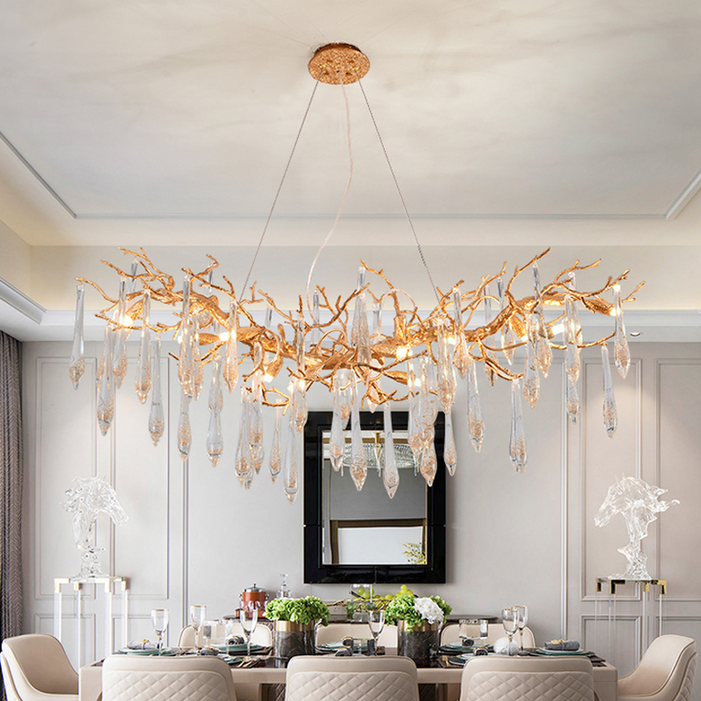 Myers Crystal Branch Chandelier Light Brass