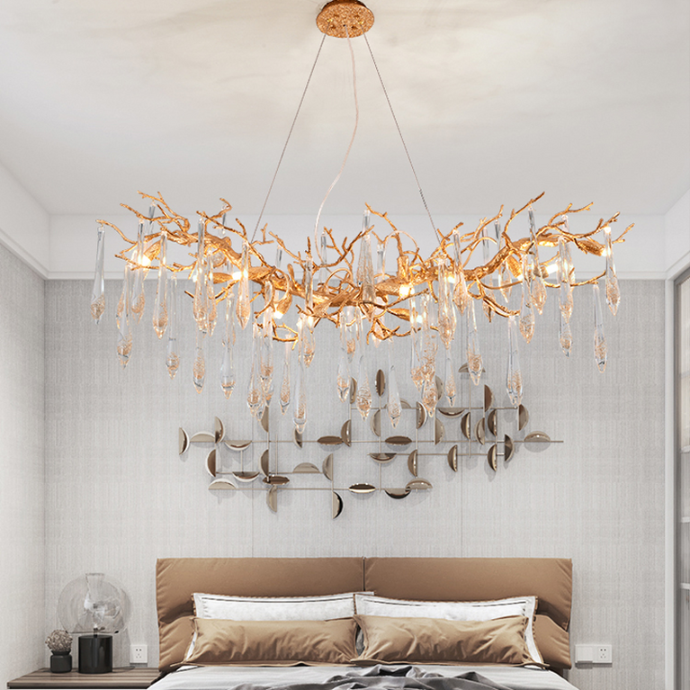 Myers Crystal Branch Chandelier Light Brass
