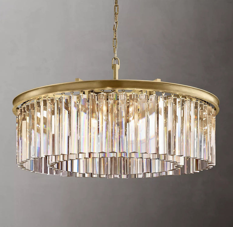 Clavel Crystal Round Chandelier Brass 32"/43", Home Decor Light Fixtures