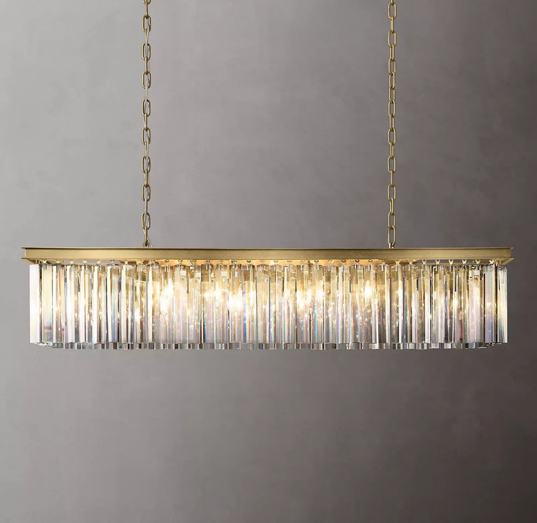 Clavel Crystal Island Linear Chandelier Brass 49"/59"