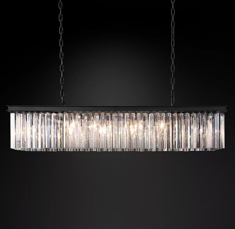 Clavel Crystal Island Linear Chandelier Black 49"/59"