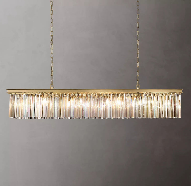 Clavel Crystal Island Linear Chandelier Brass 49"/59"