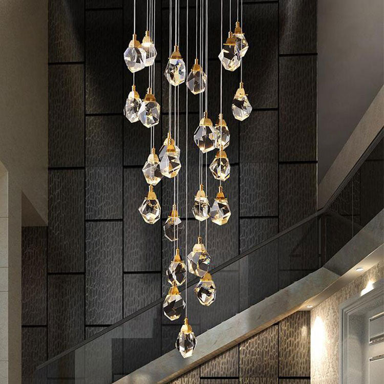 Masonry Faceted Crystal Prisms Chandeliers for Staircase Loft