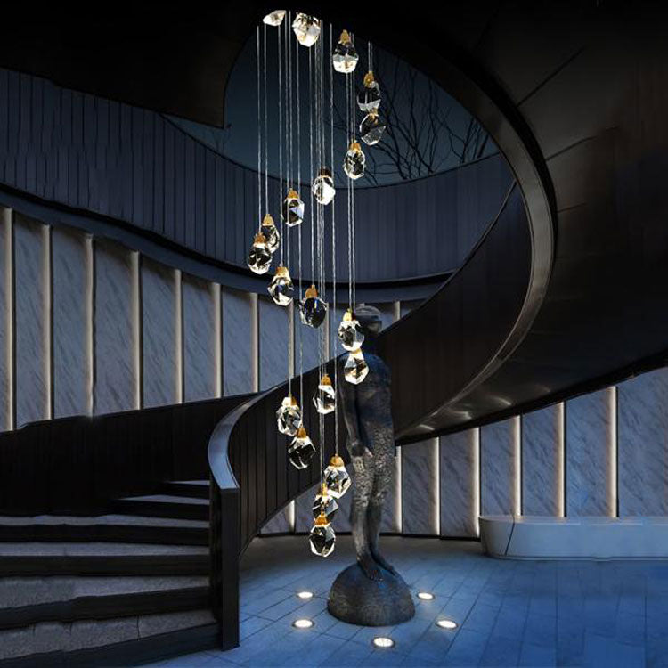 Masonry Faceted Crystal Prisms Chandeliers for Staircase Loft