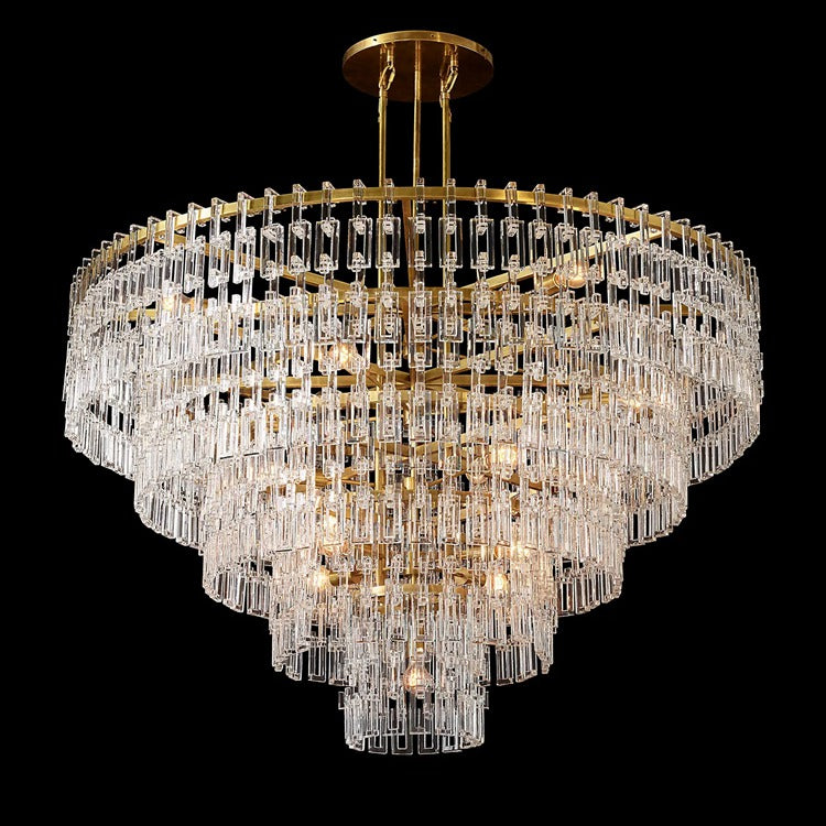 Fabricia Tiered Round Glass Chandelier, Hanging Restaurant Dinning Chandelier Light