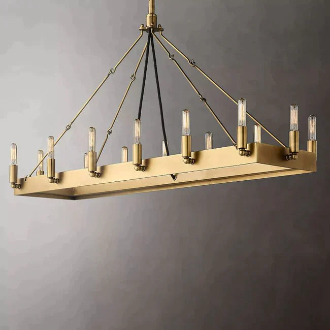 Filament Vintage Candelabra Rectangular Chandelier, Indoor Linear Lamp