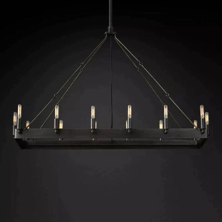Filament Vintage Candelabra Rectangular Chandelier, Indoor Linear Lamp