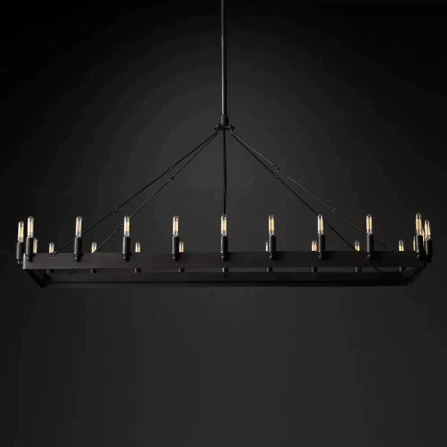 Filament Vintage Candelabra Rectangular Chandelier, Indoor Linear Lamp