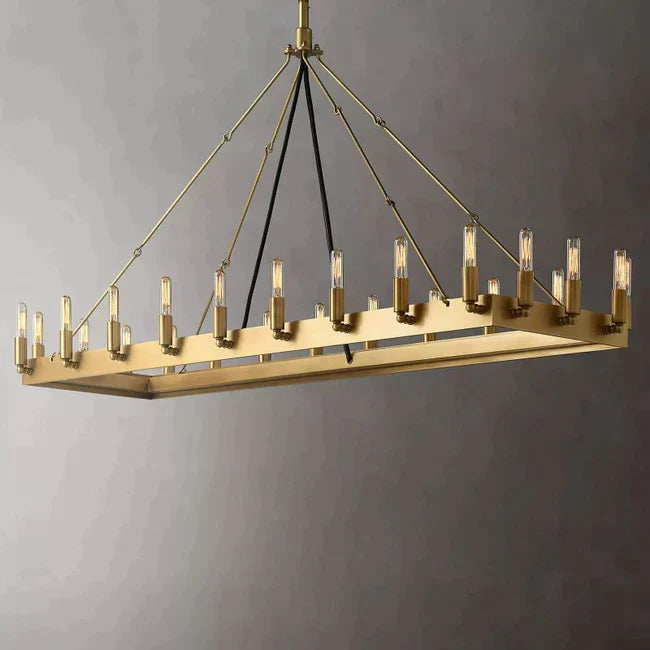 Filament Vintage Candelabra Rectangular Chandelier, Indoor Linear Lamp