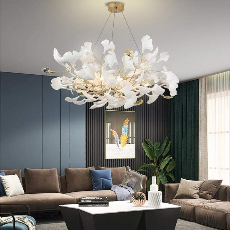 Ceramic Ginkgo Petal Chandelier chandeliers for dining room,chandeliers for stairways,chandeliers for foyer,chandeliers for bedrooms,chandeliers for kitchen,chandeliers for living room Rbrights 39"