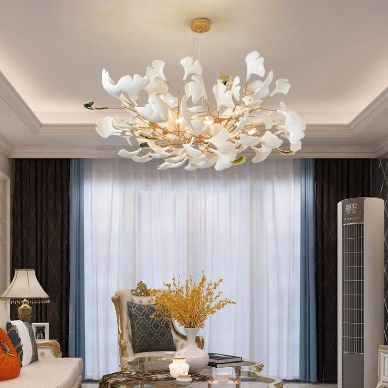 Ceramic Ginkgo Petal Chandelier chandeliers for dining room,chandeliers for stairways,chandeliers for foyer,chandeliers for bedrooms,chandeliers for kitchen,chandeliers for living room Rbrights 31"