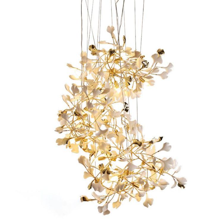 Ceramic Ginkgo Staircase Long Branch Chandelier chandeliers for dining room,chandeliers for stairways,chandeliers for foyer,chandeliers for bedrooms,chandeliers for kitchen,chandeliers for living room Rbrights