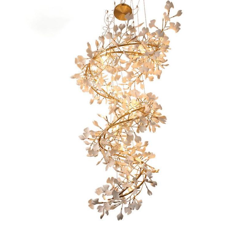 Ceramic Ginkgo Staircase Long Branch Chandelier chandeliers for dining room,chandeliers for stairways,chandeliers for foyer,chandeliers for bedrooms,chandeliers for kitchen,chandeliers for living room Rbrights